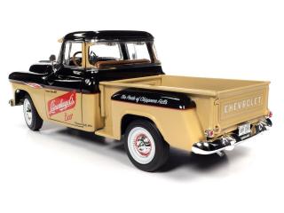 Chevrolet 3100 Stepside Pickup Truck 1957 Leinenkugle`s, black and tan Auto World 1:18